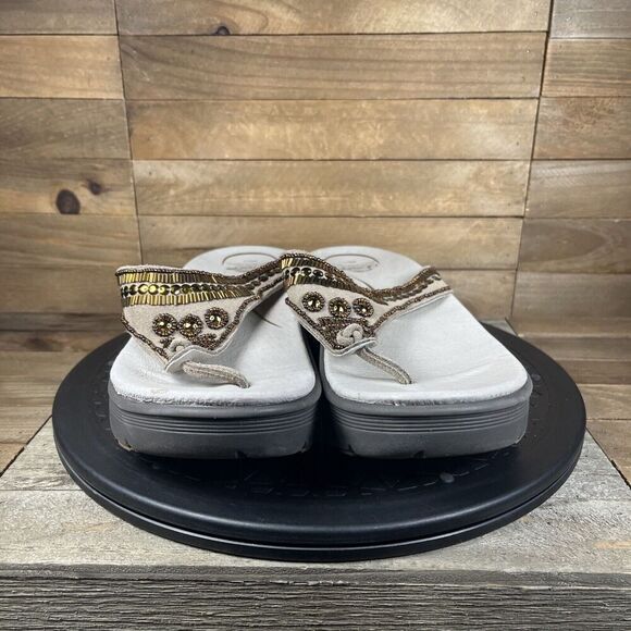 ABEO BioSystem Brown Beaded Flip Flops Platform Sandals Womens Size 11 - Picture 2 of 10